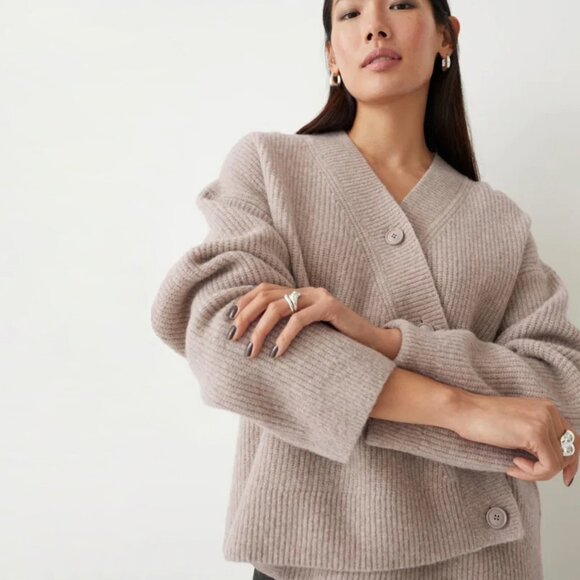 & Other Stories Relaxed Asymmetric Knit Cardigan, Button Up Front, sz S - Picture 7 of 14